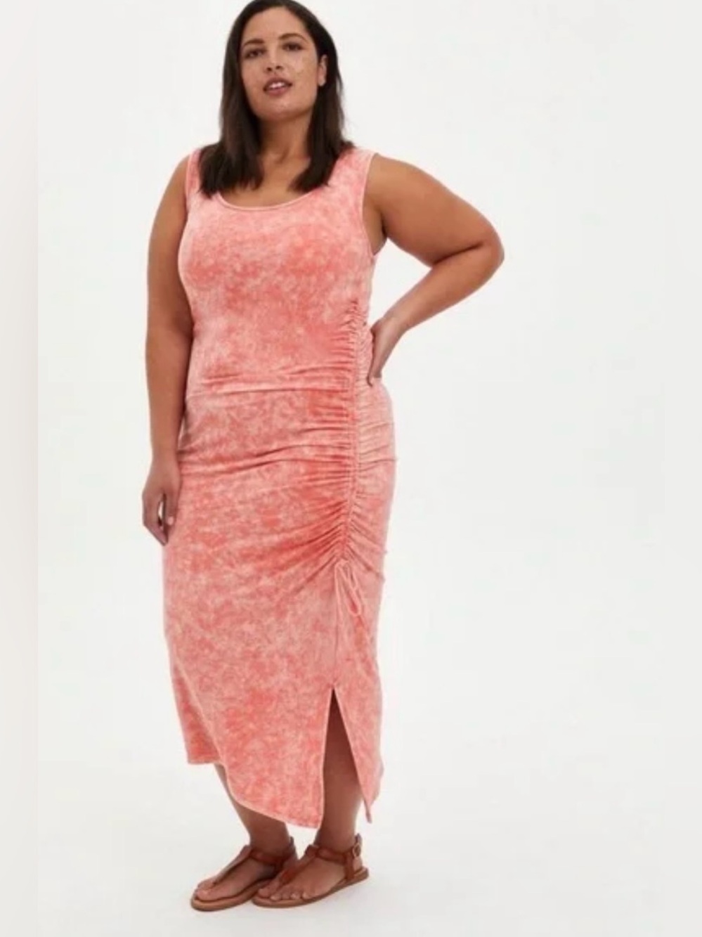 Torrid Bodycon Midi Dress Super Soft Coral Acid Wash Curvy Slimming Size 1X